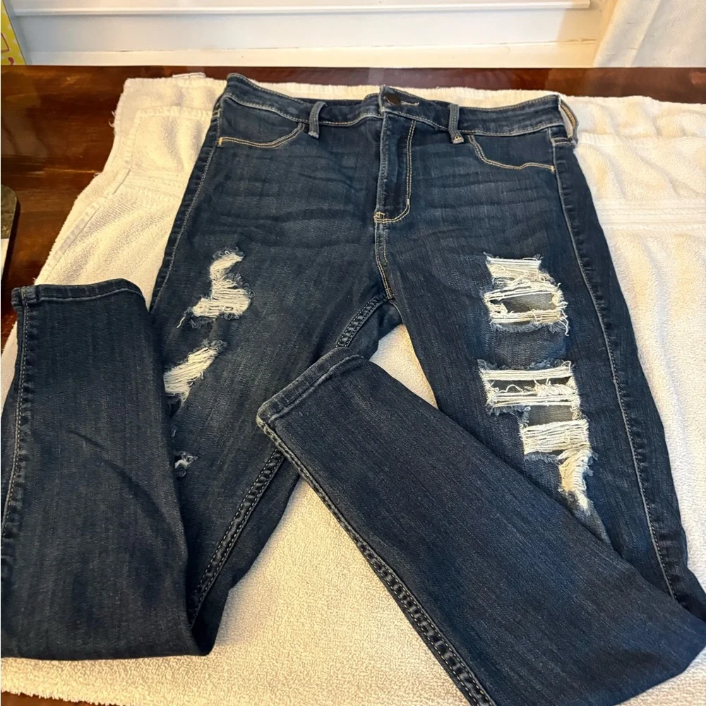 Hollister Dark Blue Distressed Skinny Jeans